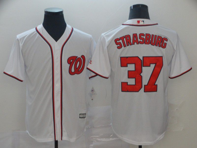 Men Washington Nationals #37 Strasburg White Game MLB Jerseys
